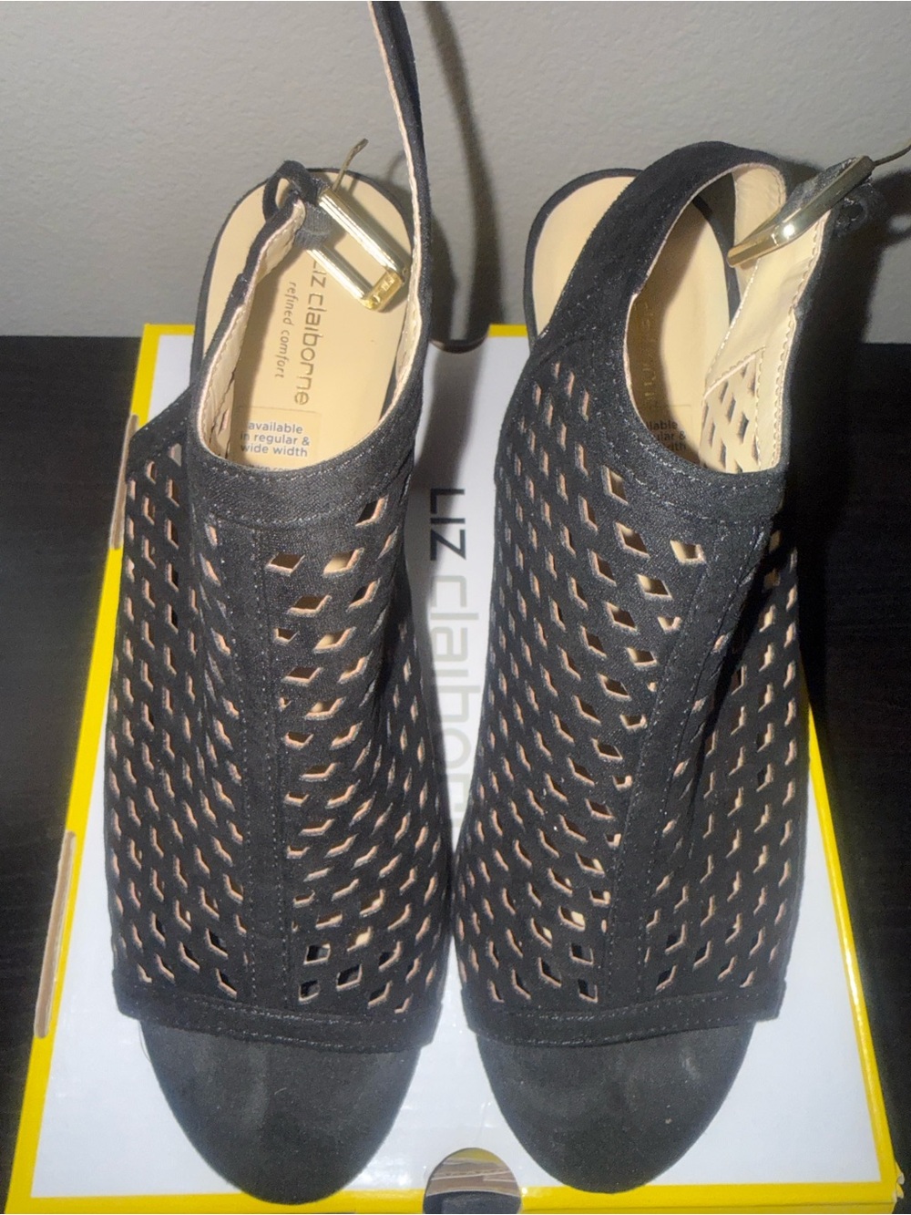 Liz Claiborne Black Laser-Cut Peep-Toe Slingbacks